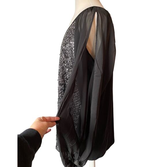 NWT Glam Occasion Metallic Sequin Sheer Balloon Slit Sleeve Whimsigoth Blouse 3X - Picture 3 of 11